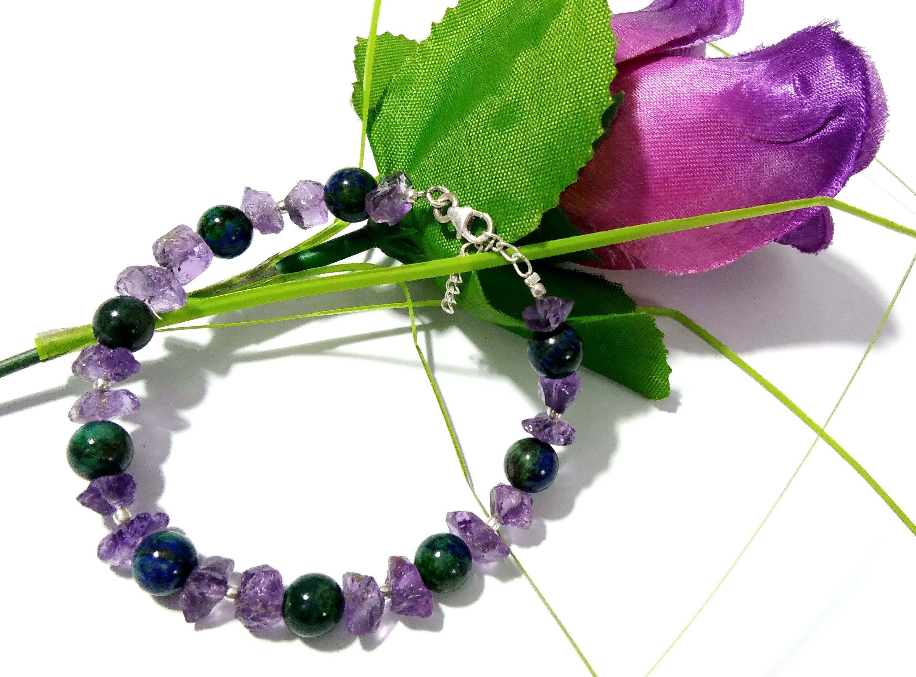 Top Amazing Quality Natural Azurite Malachite & Amethyst Bracelets, Very Beautiful Gemstone With 925 Silver Adjustable Bracelets Jewelry